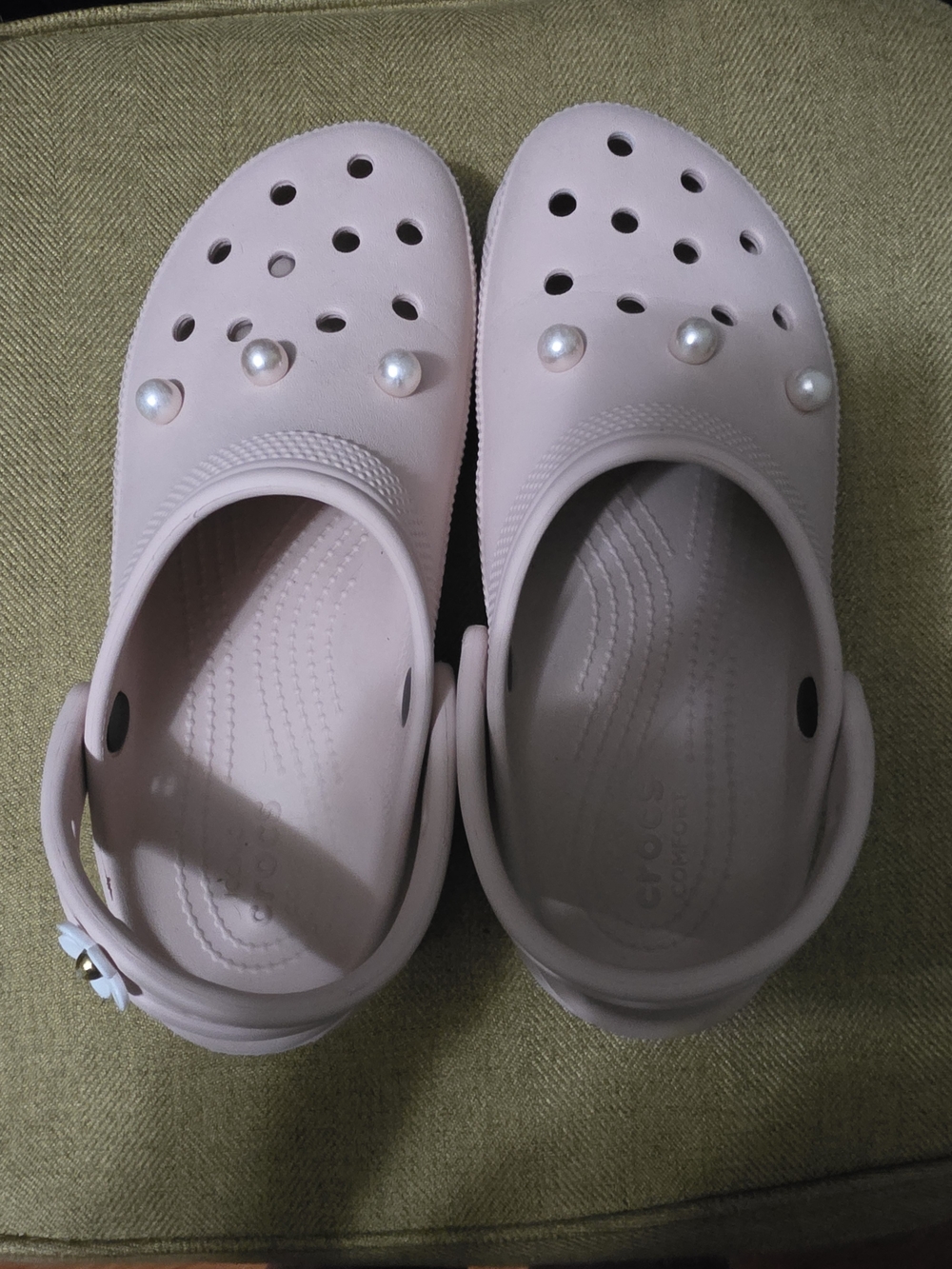 CROCS Women's Light Pink Clogs with Pearl Charms